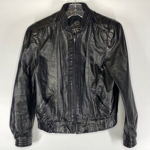 Vintage Winlit Black Leather Motorcycle Jacket Retro Size 9/10 80's